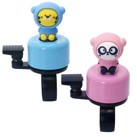 Wondora Pack of 2 Children's Bicycle Bell, Girls' Bell, Children's Bicycle Bell, Lit. Loud Ringing, Suitable for Road Bikes, Mountain Bikes (Tiger Boy, Panda)