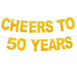 Happy 50th Birthday Banner, Cheers to 50 Years Gold Glitter Banner for Women Men Gold Glitter Banner Birthday Party Decor Sign Funny Party Supplies Anniversary and Birthday Party Decorations (50 th)