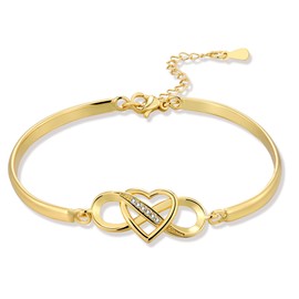 ASH'S CHOICE Gold Bracelets for Women Ladies, 14K Gold Plated Bangle Cuff Adjustable Bracelet Infinity Love Heart Bracelets GoldBracelet with Zirconia Friendship Bracelet Valentine's Mothers Day