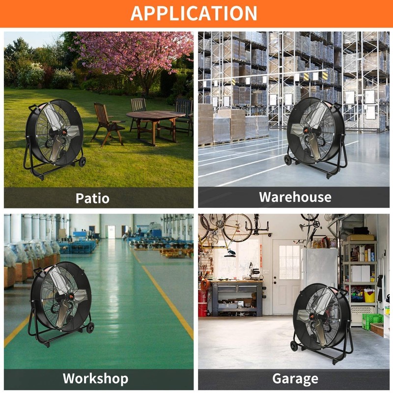 AA011 24-Inch High Velocity Industrial Drum Fan, 7500 CFM Air