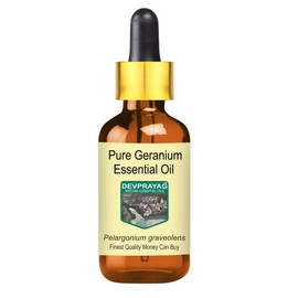 Devprayag Pure Geranium Essential Oil (Pelargonium graveolens) with Glass Dropper Natural Therapeutic Grade Steam Distilled 50ml (1.69 oz)