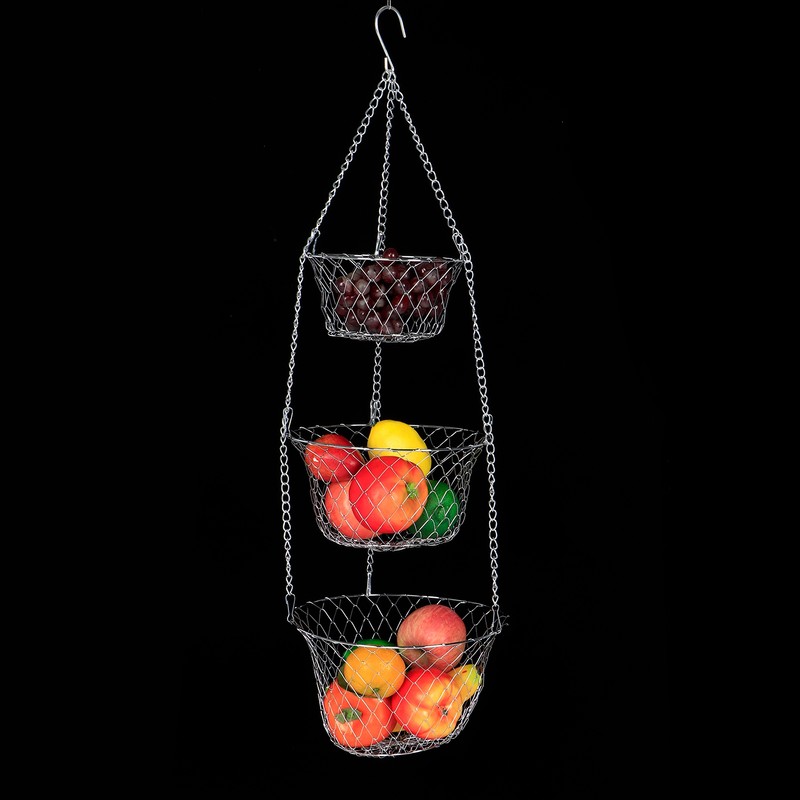 3‑Tier Flower Basket Iron Wire Hanging Vegetable Storage Fruit Organizer