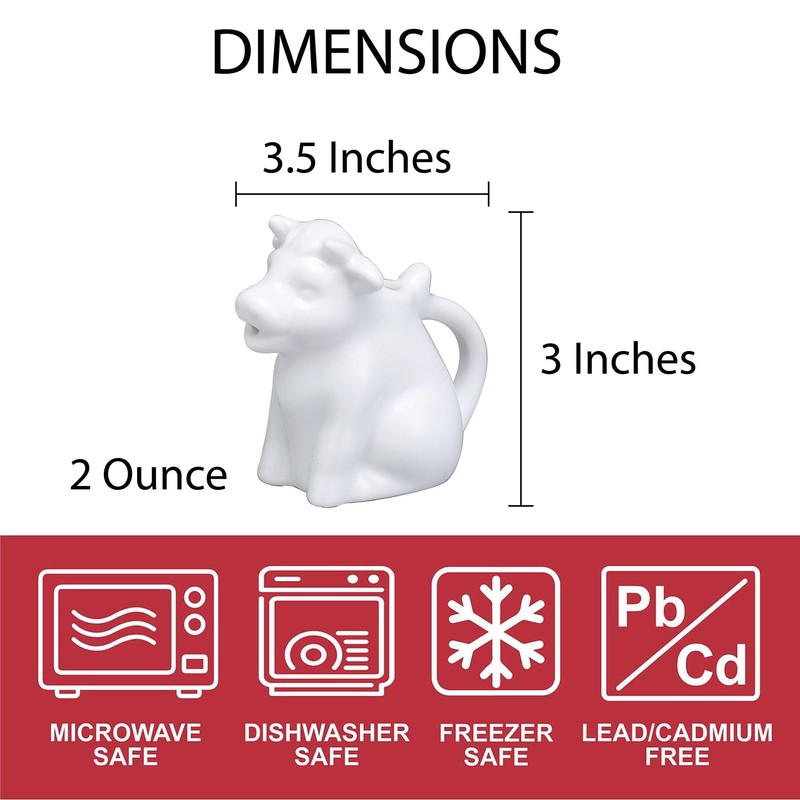 HIC Kitchen Mini Cow Creamer Set with Handle, Fine White