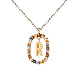 PDPAOLA - Necklace Letter R - 925 Sterling Silver 18k Gold Plating - Women's Jewellery, Sterling Silver, Cubic Zirconia