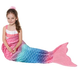 Catalonia Classy Mermaid Tail Blanket, Soft Warm Plush Fleece Sleeping Bag Snuggle Blanket for Teens 155 x 48 cm Rainbow Ombre, Fish Scale Pattern, Pink