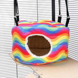Little Friends HUGE Rodent-Hive Hammock Toy for Rats, Ferrets, Chinchillas – Soft Hanging Cave Bed – 30 x 30 x 25 cm - Rainbow Waves