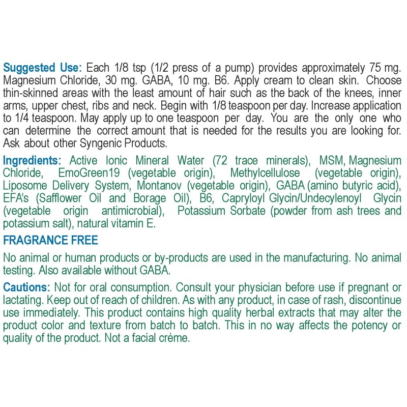 Syngenic Magnesium with GABA + B6 Liposomal Skin Cream