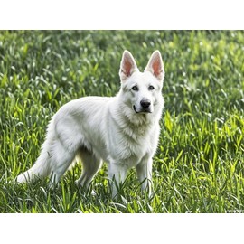 LIHVBDY White German Shepherd Grassland Diamond Dots Painting DIY Kits 5D Diamond Art Full Round Drill Crystal by Number Embroidery Arts and Crafts for Living Room Bedroom Home Wall Decor 12x16 inch