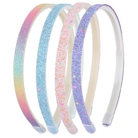 WLLHYF Pack of 4 Glitter Headbands, Colourful Hair Accessories, Plastic, Glittering, Cute, Non-Slip, Thick, Glittery, Confetti, Rainbow Hair Bands with Teeth for Little Girls (Plain Stars)