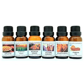 6 Bottles Set (Made in USA) Apple Pie, Autumn Harvest, Harvest Spice, Mountain Leaves, Pumpkin Pie, Spiced Pumpkin 1/2 Fl Oz Each (15ml) Premium Grade Scented Fragrance Oils
