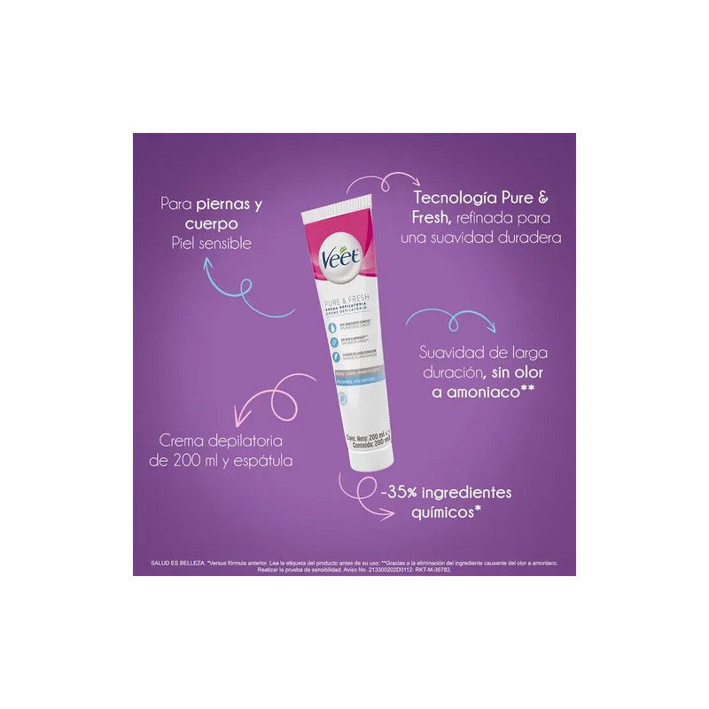 Veet Pure Fresh Crema Depilatoria Piel Sensible 200ml Espatúla