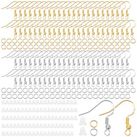 Wangjiangda 300 Pcs 925 Silver Earring Hooks for Jewelry Making DIY Supplies Kit - Gold/Silver