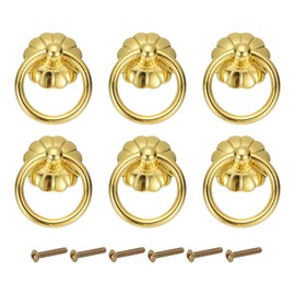 PATIKIL 6Pack Drawer Ring Pull Handles, 1.65" Zinc Alloy Hole Ring Drawers Knobs with Screws for Cupboard Drawer Dresser Closet Door, Gold