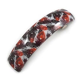 Red/Black Feather Motif Acrylic Square Barrette/Hair Clip - 85mm Long