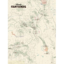 58 Colorado 14ers Checklist Map 18x24 Poster (Tan)