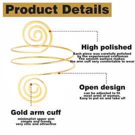 BOMAIL 2Pcs Gold Arm Cuff Bracelets Set for Women Open Adjustable Upper Arm Bangles Coil Swirl Armlet Armband Set Minimalist Upper Arm Cuff Jewelry for Women (C Style)