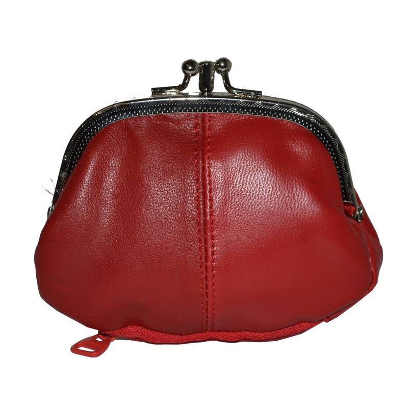 Coin Purse Double Frame with Zipper Pocket (Red)