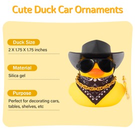 wonuu Black Cool Car Rubber Duck Ornament Duck Car Dashboard Decoration Car Accessories Special Prop Cowboy Hat Necklack, AK47