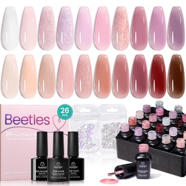 Beetles Jelly Pink Nude Gel Nail Polish Set, 20 Colors Summer Pristine Grace Classic Nude with Bowknot & Pearl Accessories DIY Manicure Gifts for Women