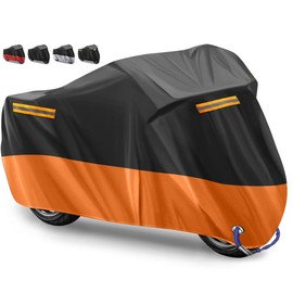 Motorcycle Cover Motorcycle Tarpaulin Outdoor Scratches Prevent Waterproof Motorcycle Garage 210D Oxford Protective Cover for Harley-Davidson, Suzuki, Yamaha (Orange, 265 x 105 x 125 cm)