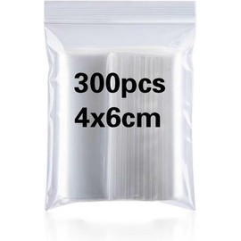 Bolsa pequeña de sellado de agarre 300 piezas de 4 x 6 cm, pequeña bolsa de plástico sellable, bolsas de cuentas de semillas transparentes reutilizables de polietileno transparente para almacenamiento