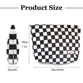 KEYRI Make up Bag Toiletry Bag Portable Travel Makeup Pouch Mini Cosmetic Bag Plaid Corduroy Zipper Pouch Cosmetic Organizer for Women and Girls Small Make up Bag (Black)