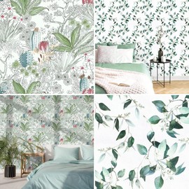 Erfoni Floral Wallpaper Peel and Stick Wallpaper Green Leaf Contact Paper for Bathroom 17.7inch x 118.1inch Vintage Flower Wallpaper Leaf Self Adhesive Removable Wall Paper Vinyl