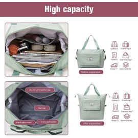 YAMEE Foldable Travel Bag with Large Capacity, Portable Travel Bags, Waterproof Sports Bag with Wet Compartment, Weekender Bag with Expandable Space, Sports Bag Oxford Fabric Travel Bag, Green