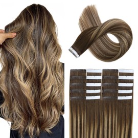 XDhair Tape in Human Hair Extensions 20 Inch Color 4 Fading to 27 Blonde with 4 Brown Glue in Real Hair Extension 20pcs 50g Skin Weft Tape Hair Extensions(#4/27/4,20Inch)