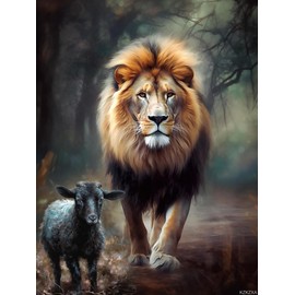 KZKZXA Diamond Art Painting Kits for Adults, Lion and Lamb Christian Jesus Lion King God Religious 5D Diamond Art Kits for Beginner Kits for Home Wall Decor 12x16 inch