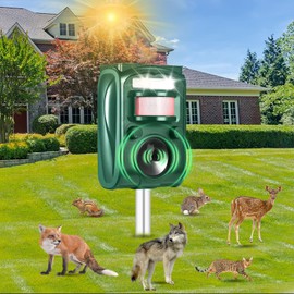 Solar Ultrasonic Animal Repellent Outdoor,Motion Detection & LED Flashing Strobes,Deer Repellent Devices Squirrel Cat Skunk Rabbit Raccoon Deterrent,Keep Critter Coyote Away Yard, Farm, Garden(Green)