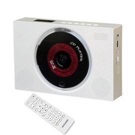 Portable CD Player with Speakers, Desktop CD Players for Home, Bluetooth, Remote Control, LED Screen, FM Radio, U Disk, AUX Port, Wired, White