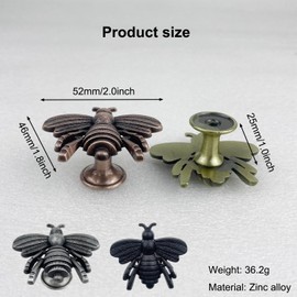 LFWATAXY 4PCS Bee Knobs, Zinc Alloy Cabinet Drawer Handle Antique Metal Pulls Vintage Animal Door Pulls Handle Decorative Knobs Hardware Accessories (Black)