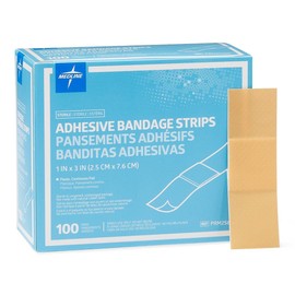 Medline Plastic Adhesive Bandages, 1 x 3 Inches, Box of 100