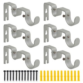 AddGrace - 6 Soporte Para Cortinero Doble Resistente Clásico Soporte Para Barra De Cortina De 1 Pulgada y 5/8 Pulgadas (6 Piezas Plata)