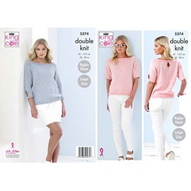 King Cole 5374 Knitting Pattern Womens Raglan Sweaters in Cotton Top DK