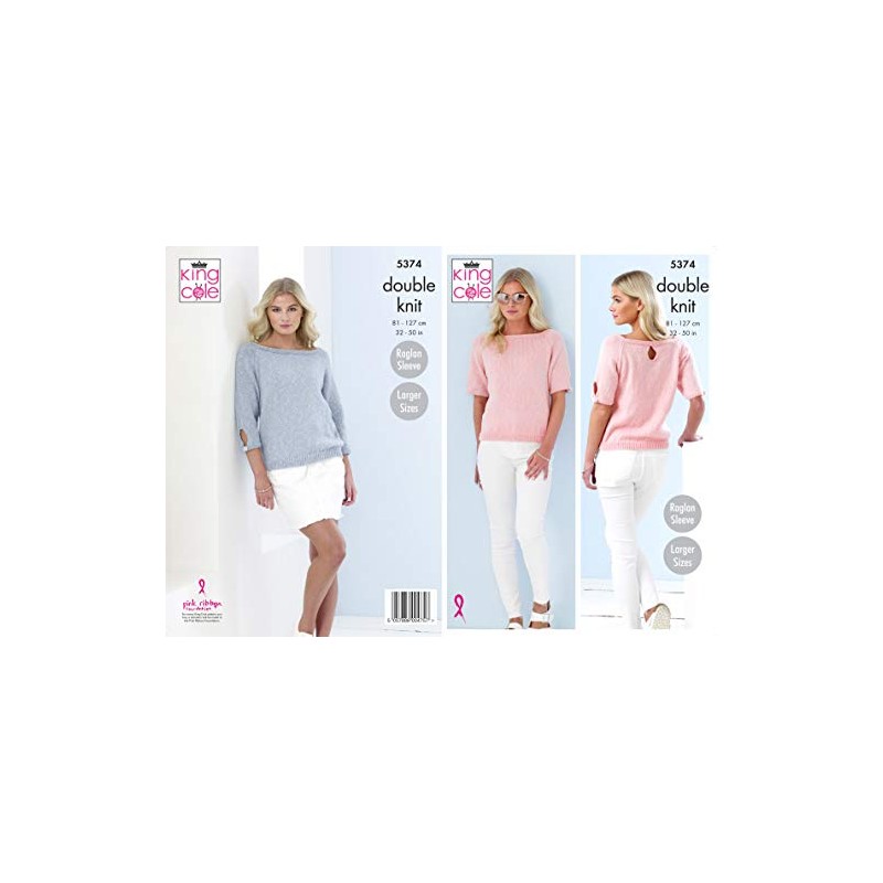 King Cole 5374 Knitting Pattern Womens Raglan Sweaters in Cotton