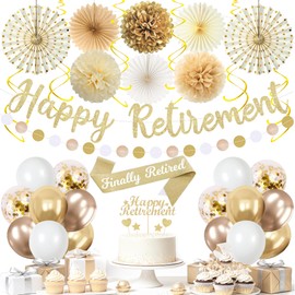 Retirement Party Decorations for Men Women, Gold Happy Retirement Banner Finally Retired Party Supplies for Retirement Farewell Party Decorations