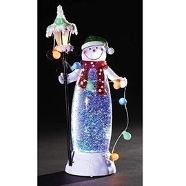 Confetti Lites LED Standing Snowman with a Lamp and String of Ornaments That Light Up and Swirls in The Lighted Interior of The Snowman, 11.5-Inch