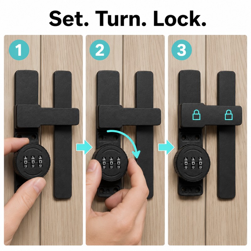 Combination Door Lock for Sliding Doors - 3-Digit Keyless Deadbolt