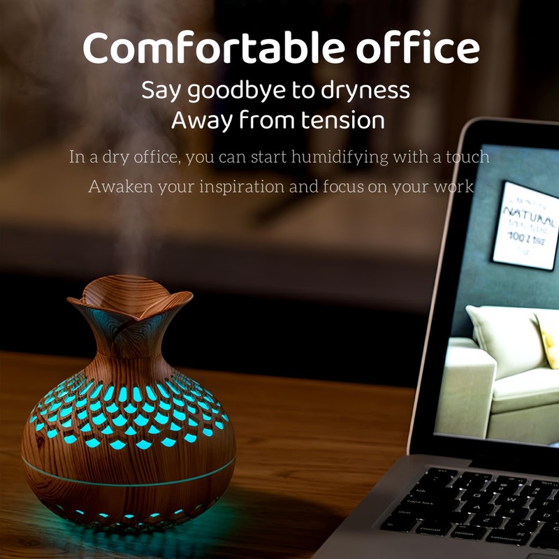 YONGYUN Bedroom Humidifier Colorful Night Light Flower Wood Grain Humidifier