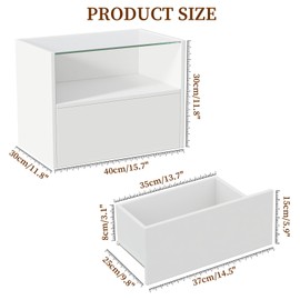 iyrany Floating Nightstand Set of 2 with Drawer & Charging Station– Wall Mounted Nightstands with LED, Glass Top, and Storage – Modern Side Tables for Bedroom, Easy to Assemble