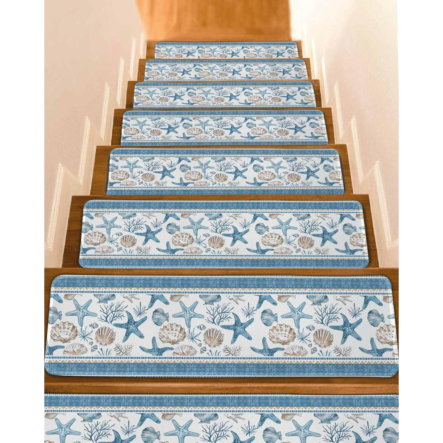 Stair Treads for Wooden Steps,Ocean Starfish Coastal Coral Summer ...