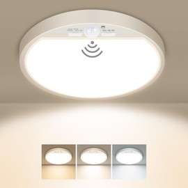 slochi LED Ceiling Light with Motion Sensor Indoor, 15 W, 1500 LM Ceiling Light with Motion Sensor, 3000 K/4000 K/6500 K, 18 cm Round Sensor Light for Hallway, Balcony, Stairs, Garage, Bathroom