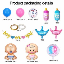 Simin 28 PCS Gender Reveal Balloons Set - Boy or Girl Banner,He or She Foil Balloons, Pink and Blue Balloons For Baby Gender Reveal Decoration Baby Shower Party Supplies