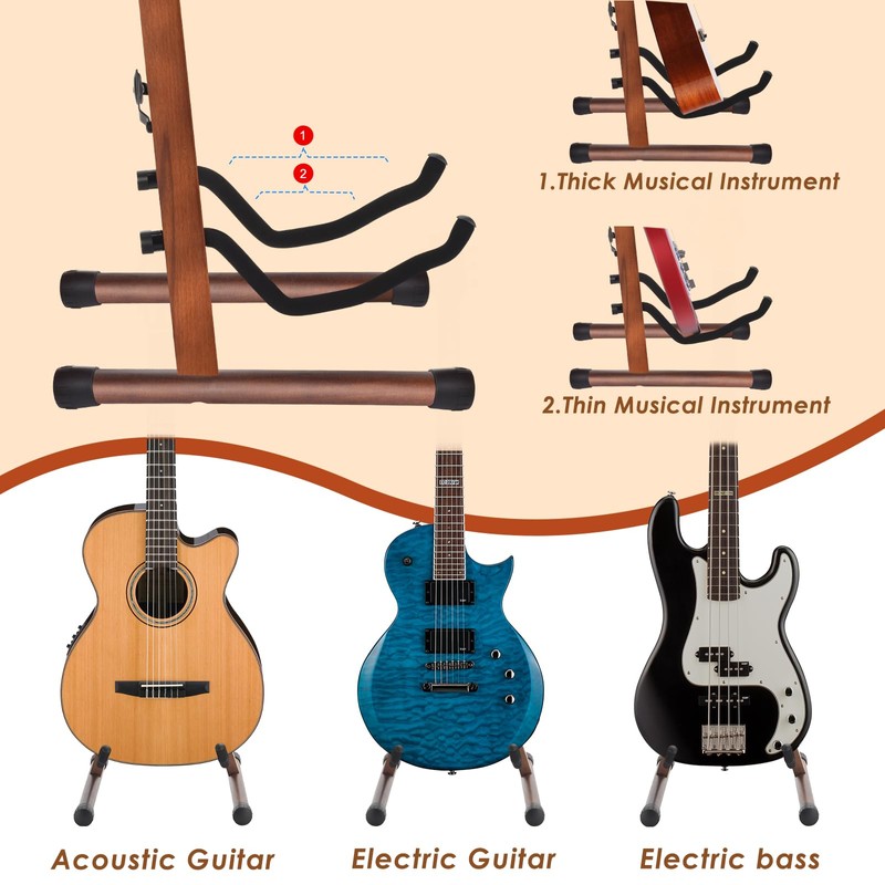 DOMMI Wooden Guitar Stand, Adjustable Acoustic Guitar Stands, A-Frame Electric