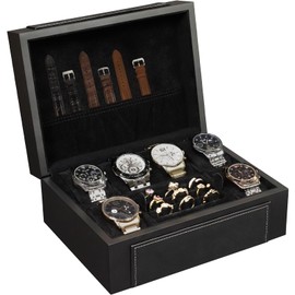 KAMIER Watch Box for Men, 6-Slot High End Wooden Watch Case with Jewelry Organizer, Watch Box Holder Organizer for Men Women, Watch Storage Box with Soft Velvet Pillows, Ideal for Gift