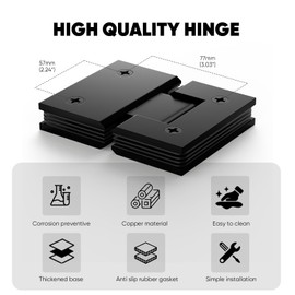 AatrixQuayn 180 Degree Glass Shower Door Hinges Heavy Duty Solid Brass, Shower Door Hardware Replacement for 5/16"(8mm) - 1/2"(12mm) Thickness Tempered Glass (Black, 1 Pack, 180 Degree)