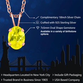 Gem Stone King 0.80 Ct Oval Canary Mystic Topaz 18K Rose Gold Plated Silver Pendant with Chain