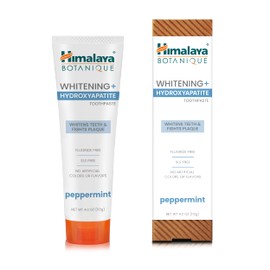 Himalaya Botanique Peppermint Whitening+ Hydroxyapatite (nHA) Toothpaste, Whiter Teeth & Fresher Breath with Hydroxyapatite Support & Peppermint Flavor, Fluoride-Free, SLS Free, & Vegan, 4.0 oz (113g)